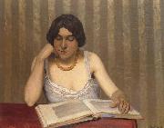 Felix  Vallotton Woman wiht Yellow Necklace Reading Germany oil painting artist